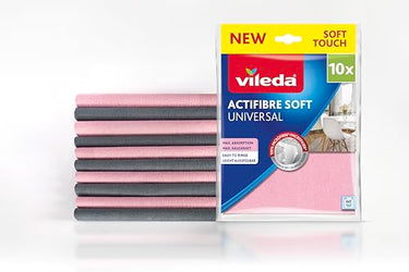 Vileda Actifibre Soft Universal Mikrofasertuch, Reinigungstuch aus 100 Prozent Mikrofaser für streifenfreie Ergebnisse, hohe Saugkraft, ideal für alle glatten Oberflächen, rosa und grau, 10 Stück im Sale